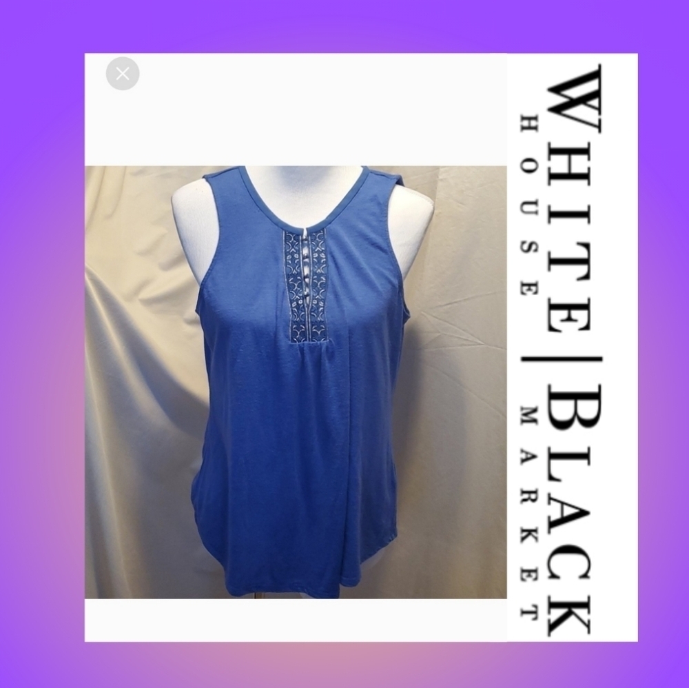 WHBM Blue and Silver Embroidered Tank SX LG